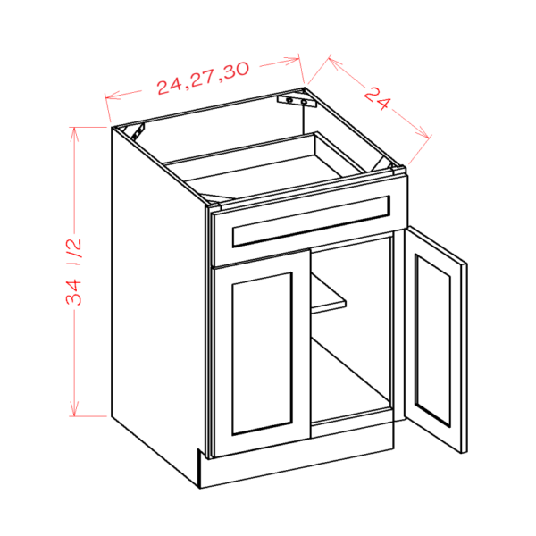 double door single drawer base shaker white