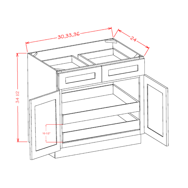 Double Door Double Drawer with Rollout Shelf