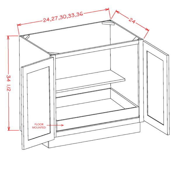 Double Full Height Door Rollout Shelf Base Shaker Antique White