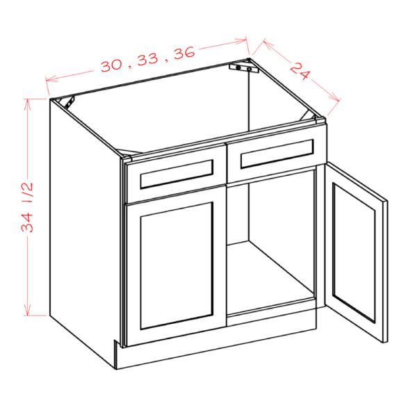 sink base with double false drawer shaker white