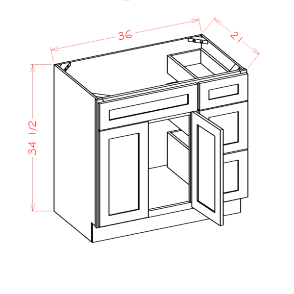 Vanity Combo Base with Drawers Shaker Antique White