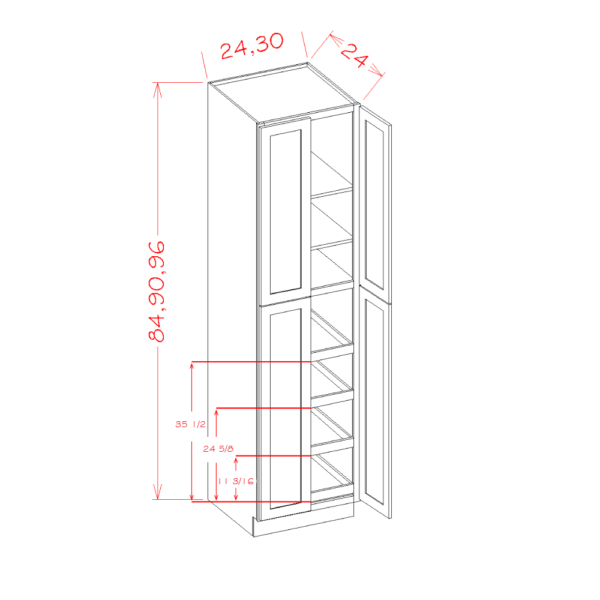 Four Door Utility Rollout Shelf Cabinet Shaker Antique White