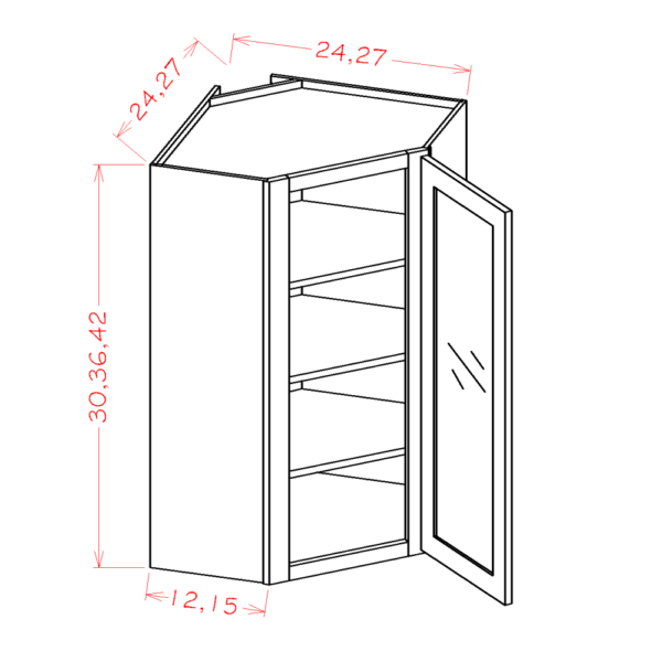 Diagonal Glass Door Wall Cabinet Shaker Antique White